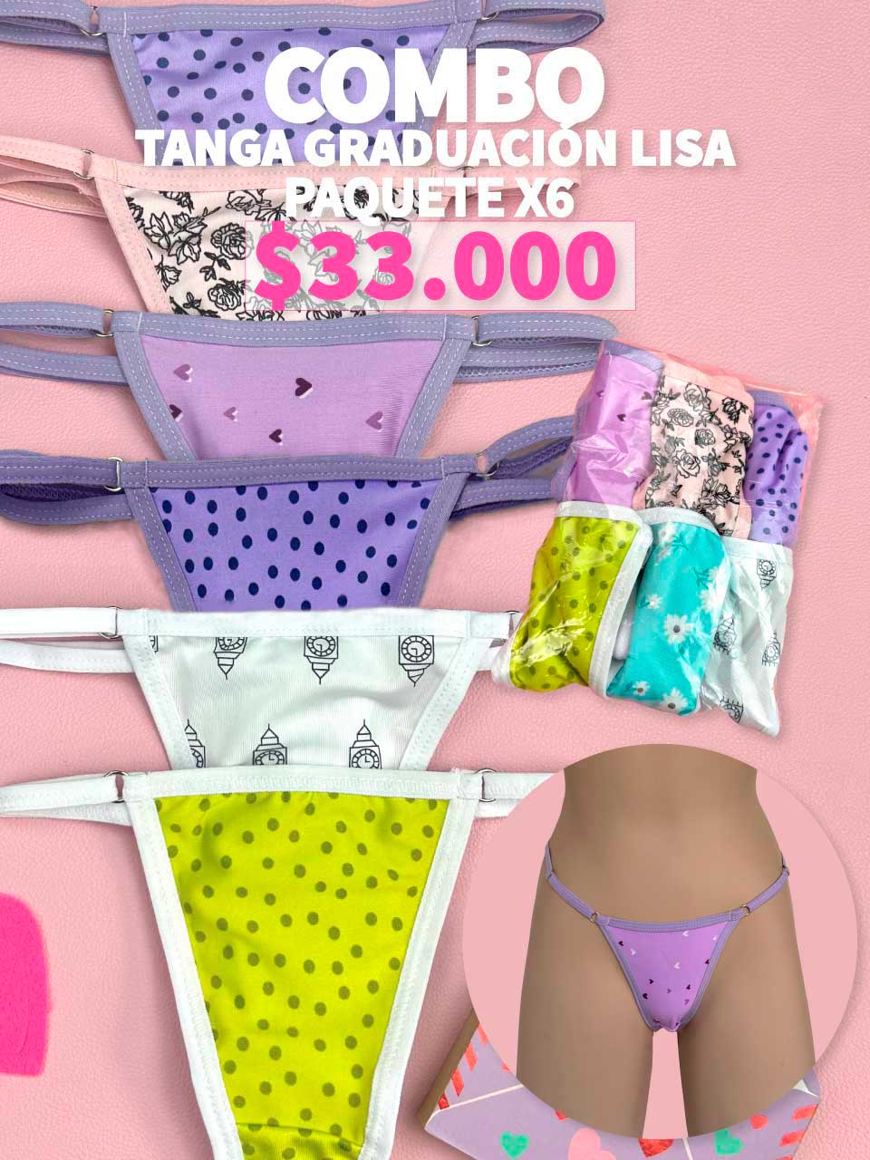Kit de tangas paquete x 6 graduacion lisa