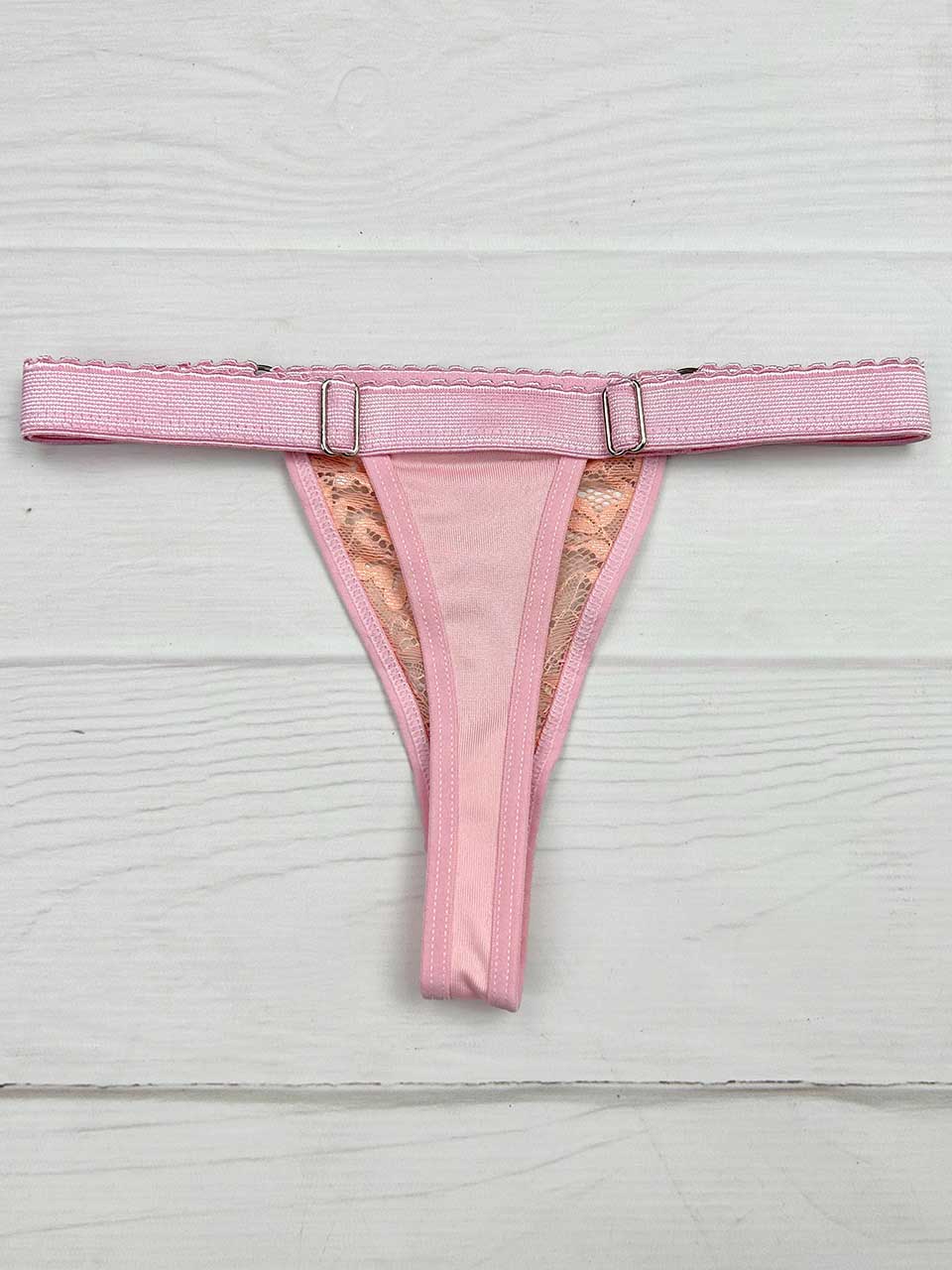 Tanga contorno graduable encaje rosa