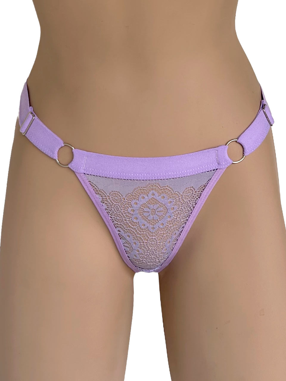 Tanga contorno encaje graduable lila