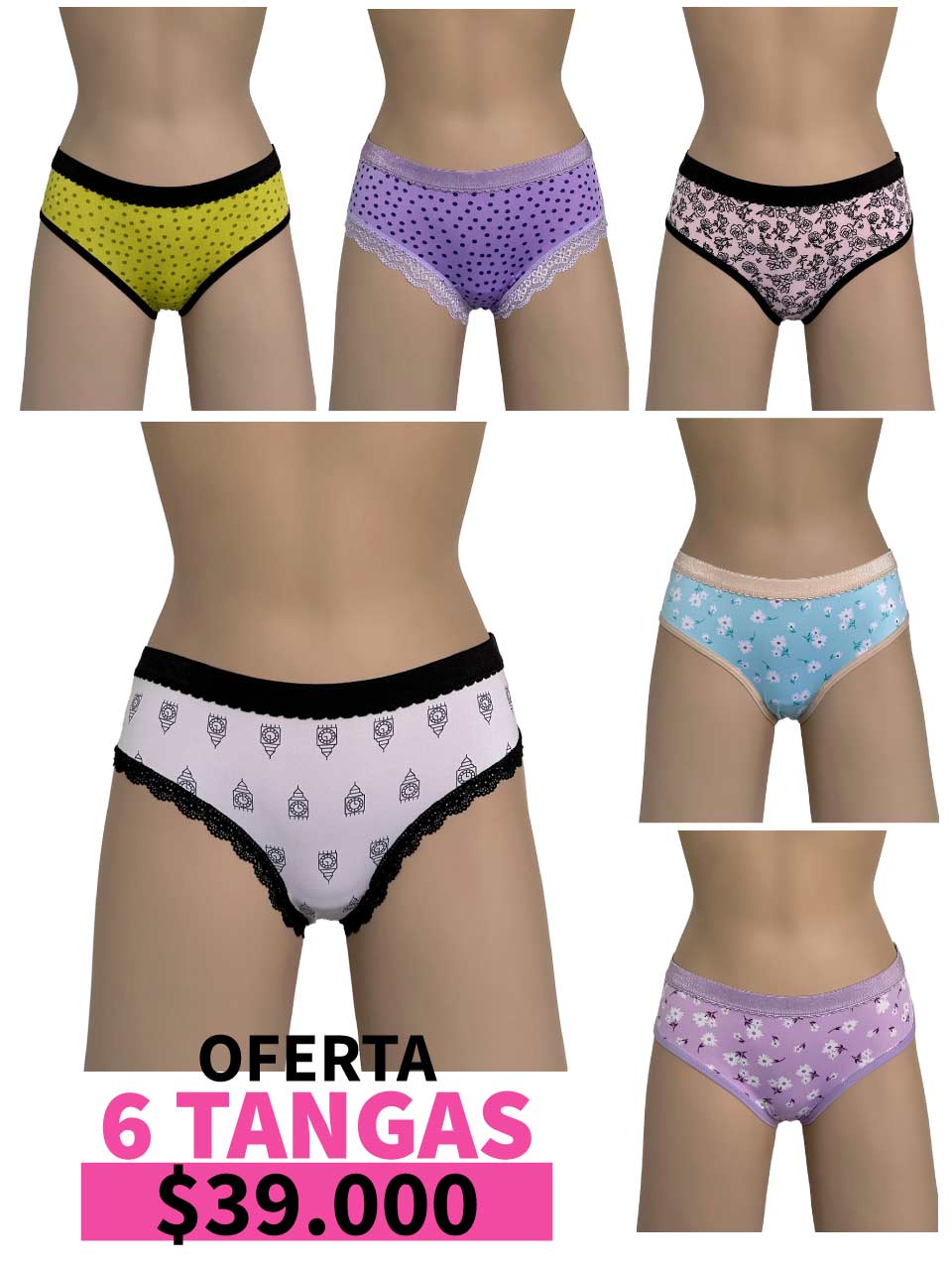 LLEVA 6 TANGA CORAZON LISA
