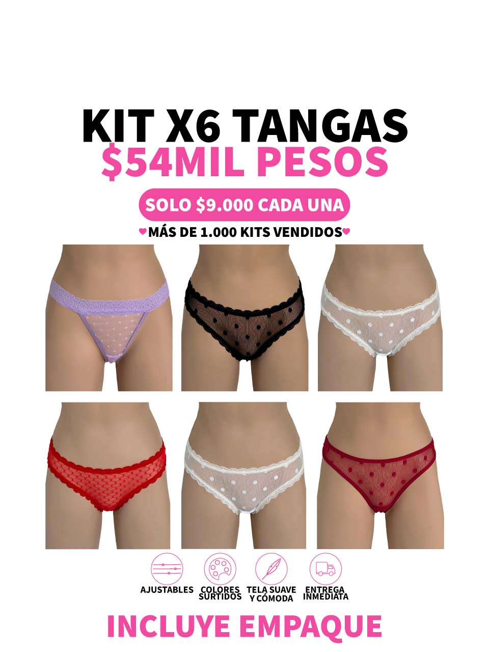 6 TANGAS ELASTICO GRABADO