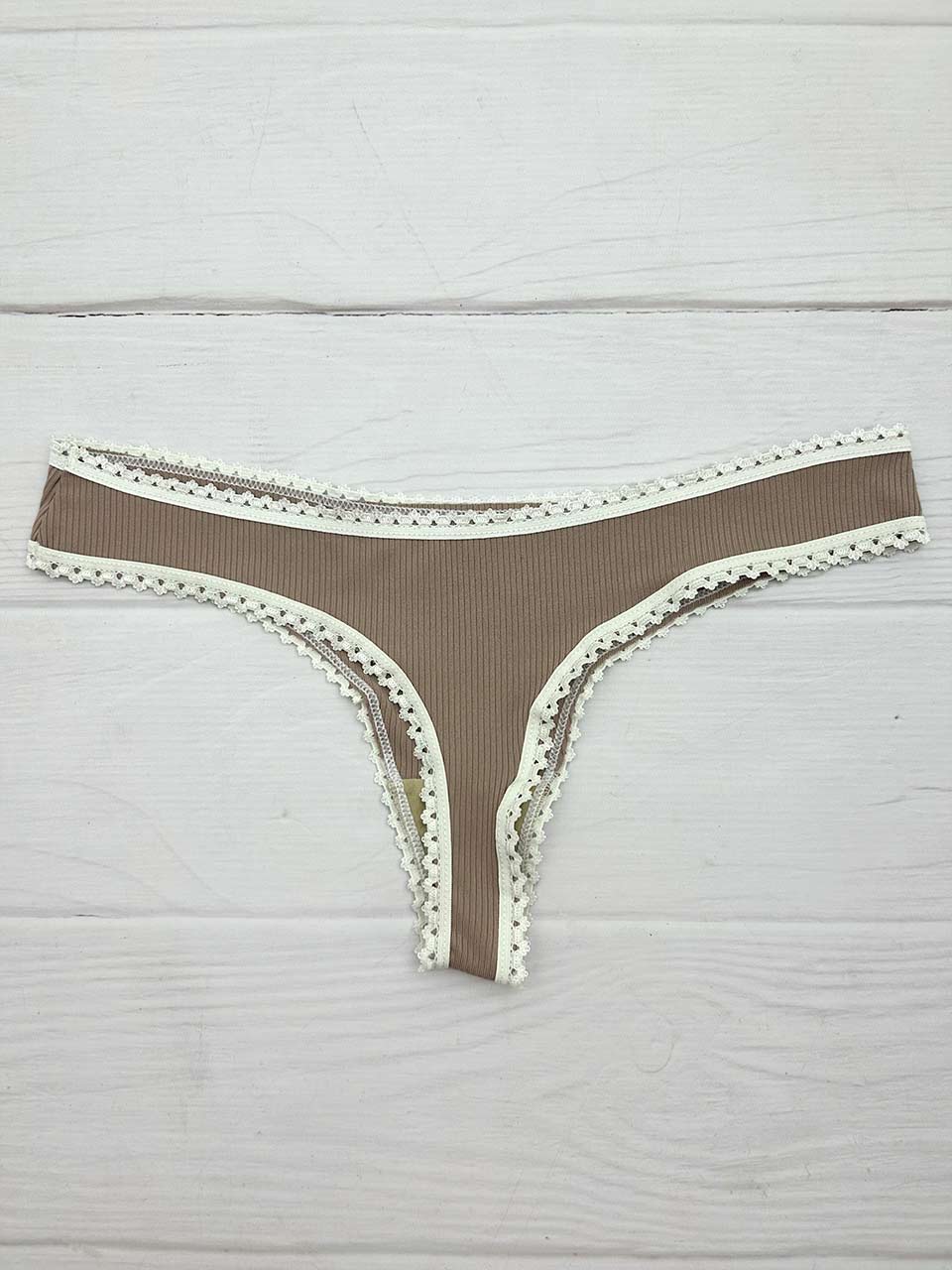 Tanga rib elastico beige
