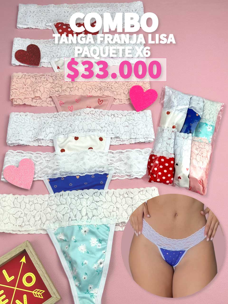 Kit de tangas paquete x 6 franja lisa