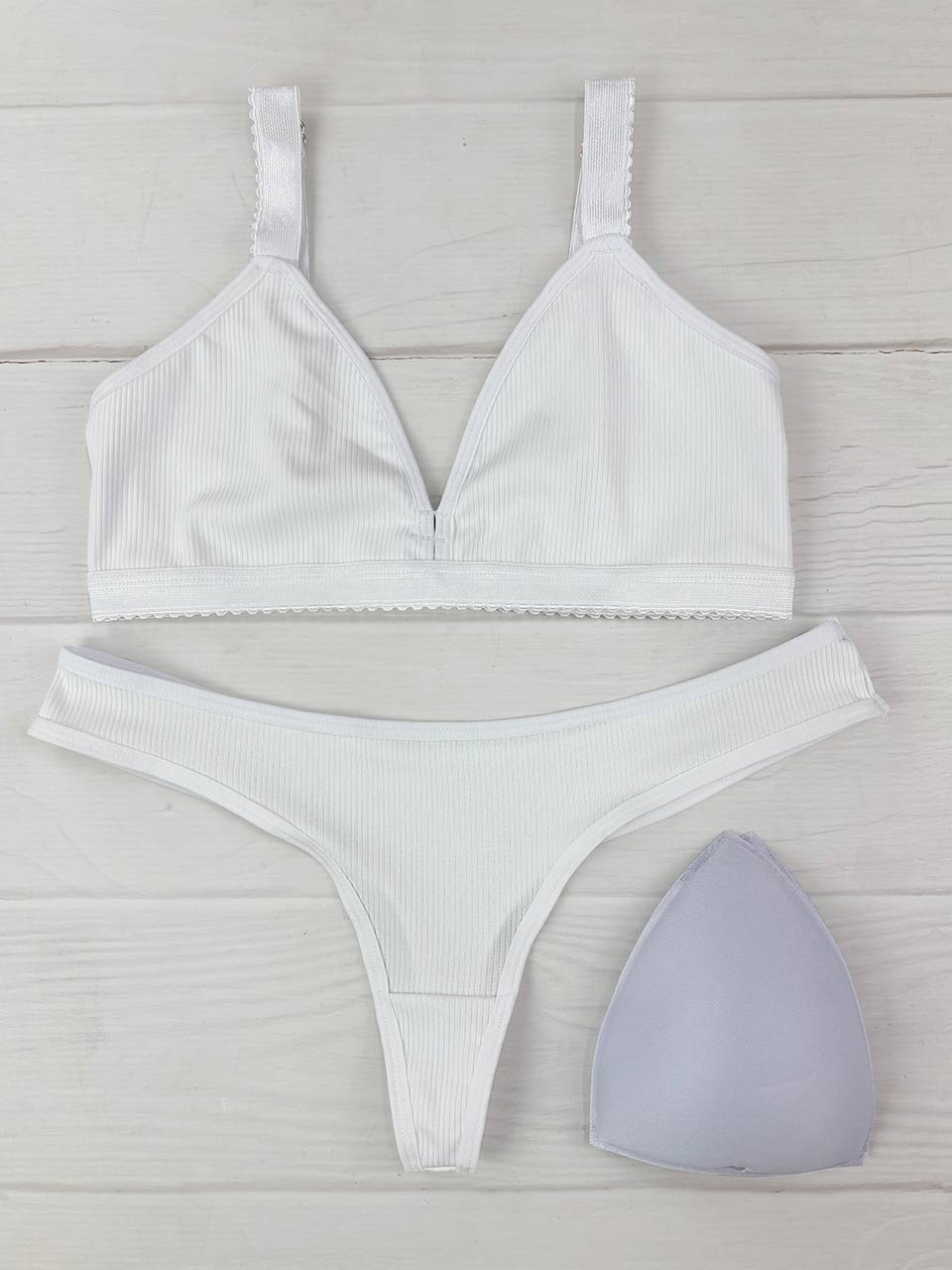 Conjunto copa rib elastico  blanco