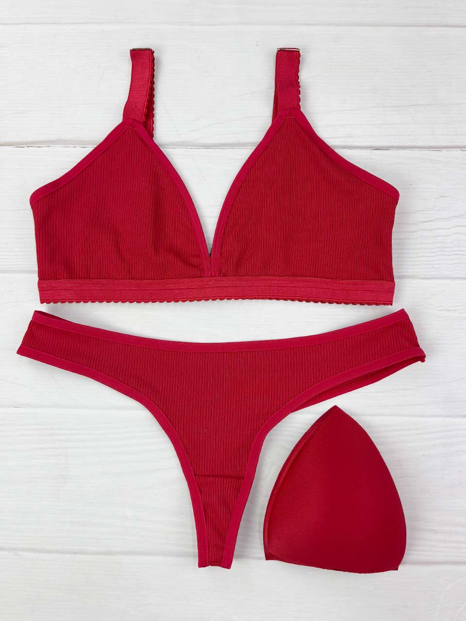 Conjunto copa rib elastico  rojo