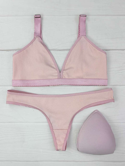 Conjunto copa rib elastico rosa