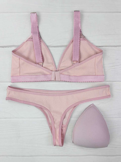 Conjunto copa rib elastico rosa