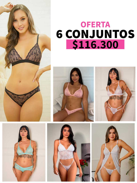 LLEVA 6 CONJUNTOS CORAZON + LISO +BABYDOLL+CROPTOP+TRIANGULO -35%