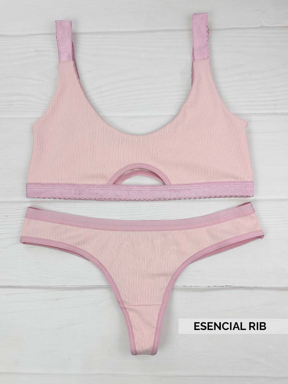 Conjunto rib  esencial rosa