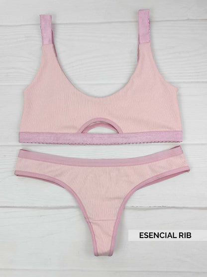 Conjunto rib  esencial rosa