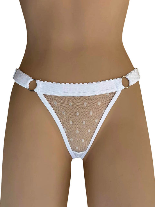 Tanga contorno graduable grabado blanca