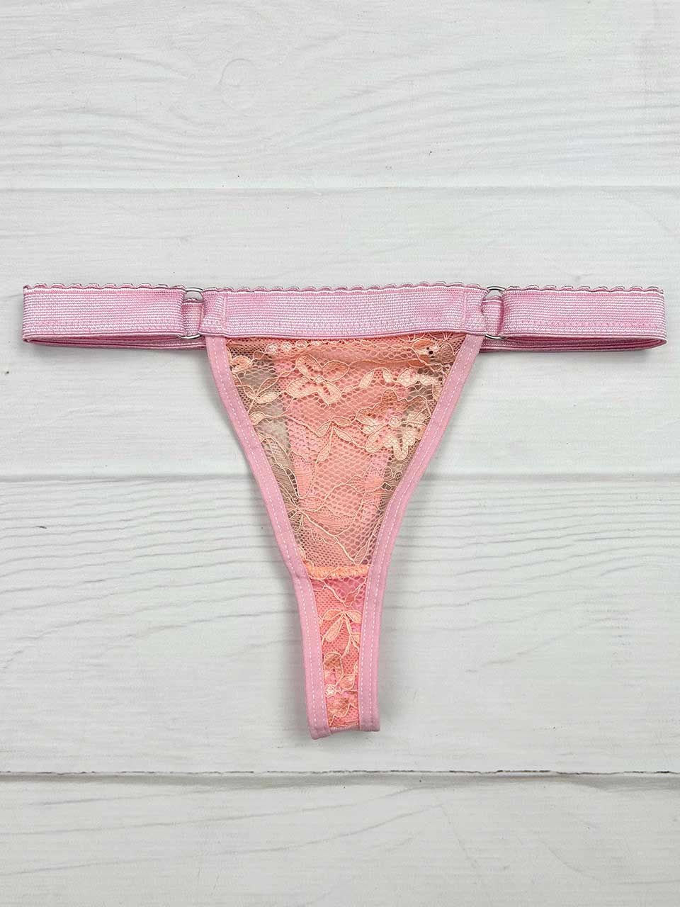 Tanga contorno graduable encaje rosa