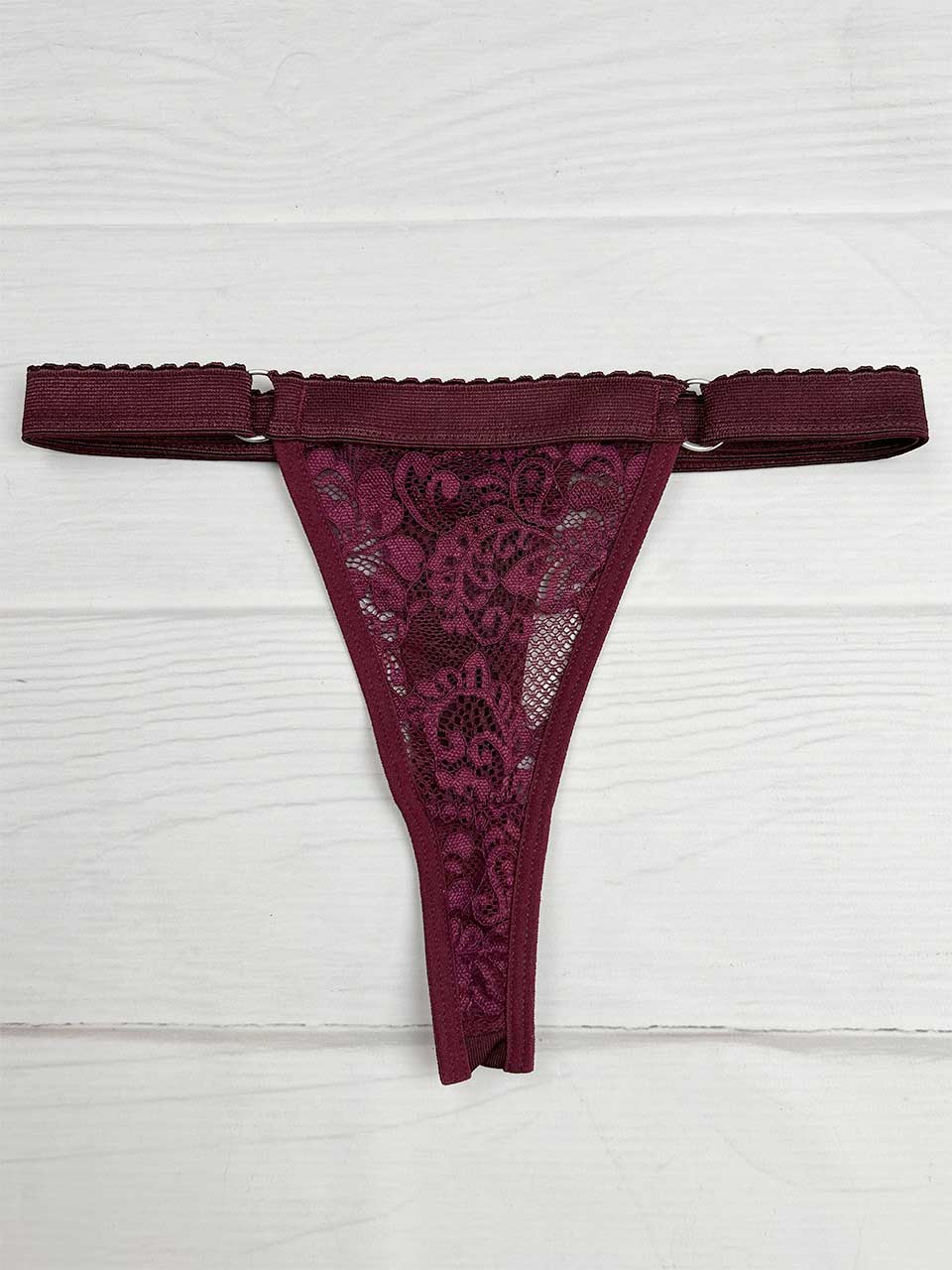 Tanga contorno graduable encaje vino