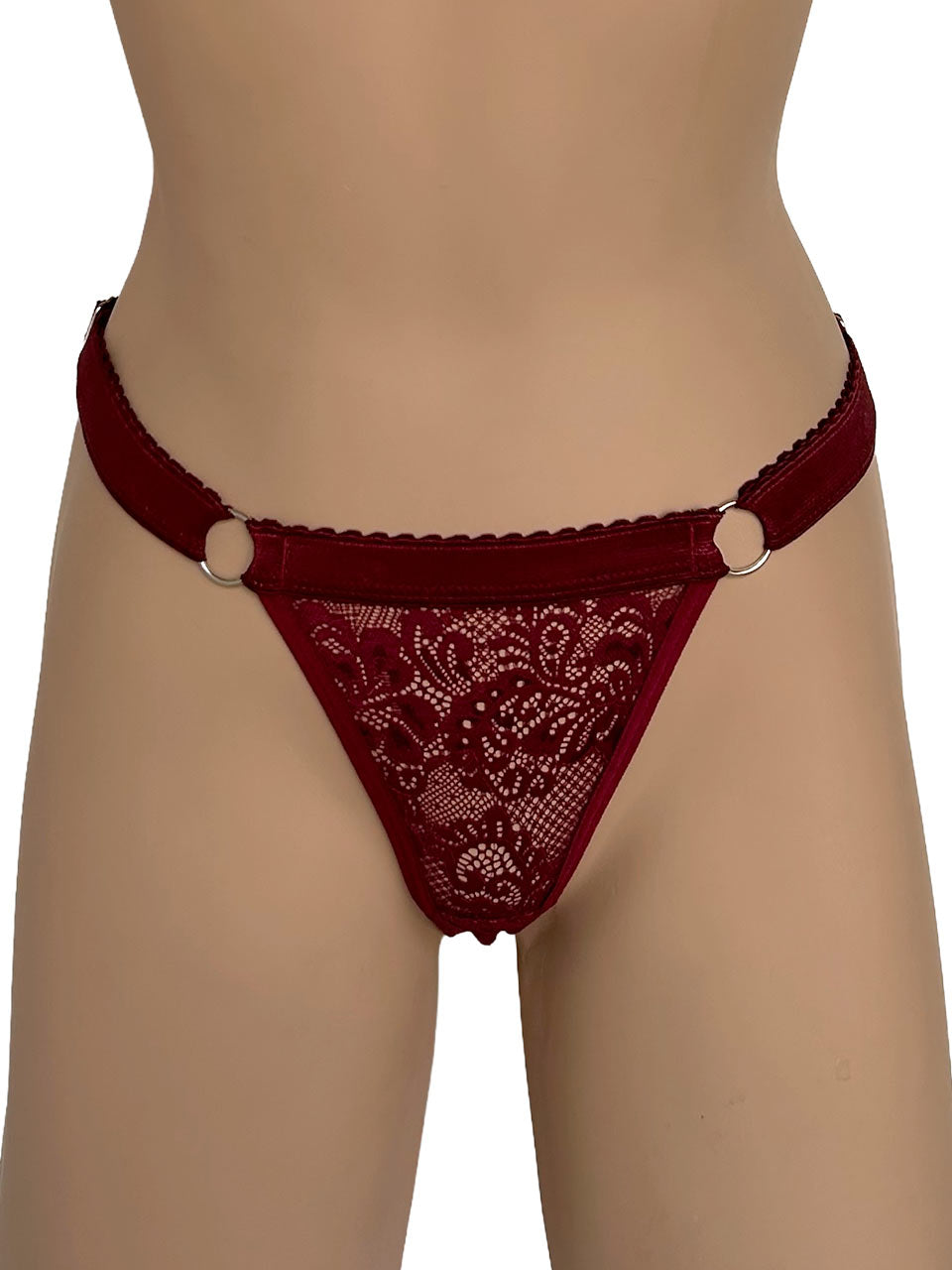 Tanga contorno graduable encaje vino