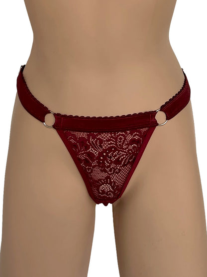 Tanga contorno graduable encaje vino