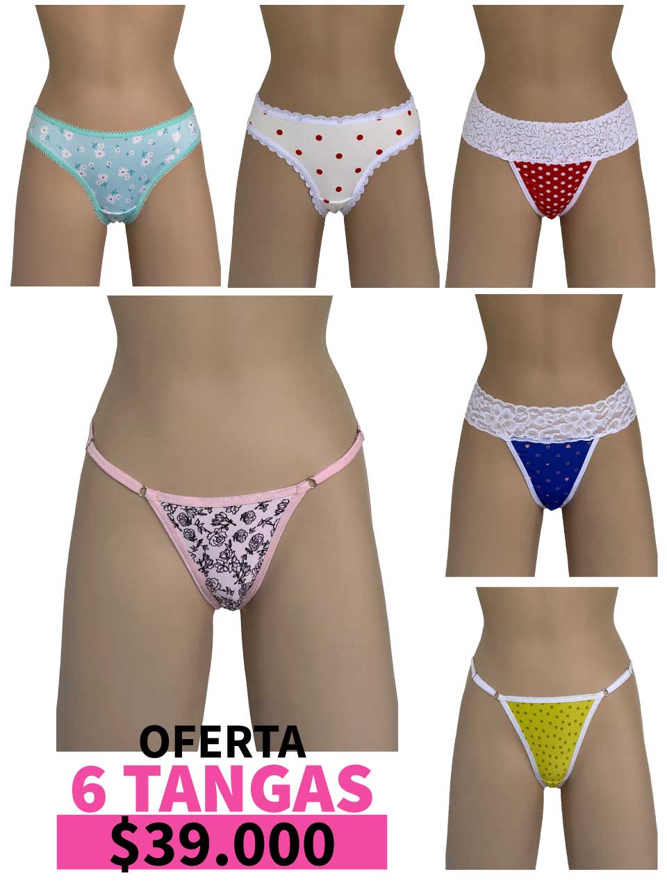 LLEVA 6 TANGA  LISA Y FRANJA LISA