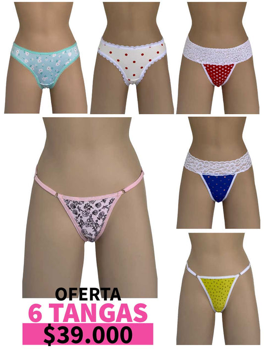 LLEVA 6 TANGA  LISA Y FRANJA LISA