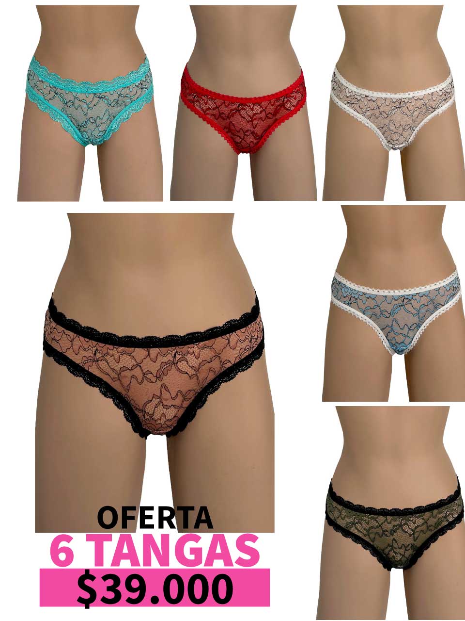 LLEVA 6 TANGA ELASTICO BICOLOR -35%