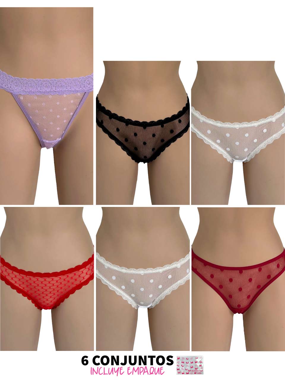 6 TANGAS ELASTICO GRABADO