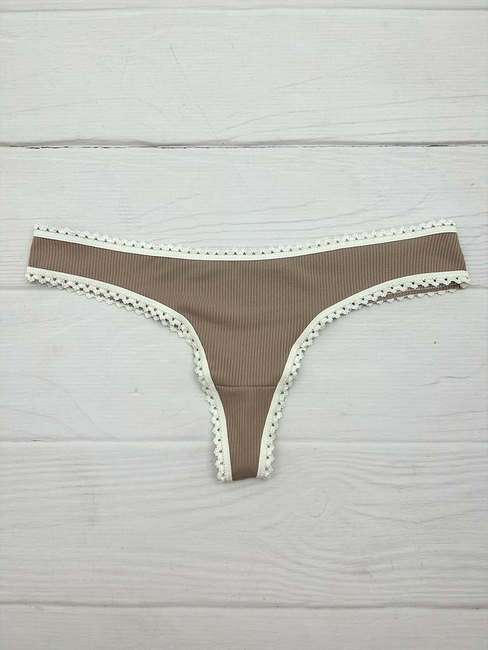 Tanga rib elastico beige